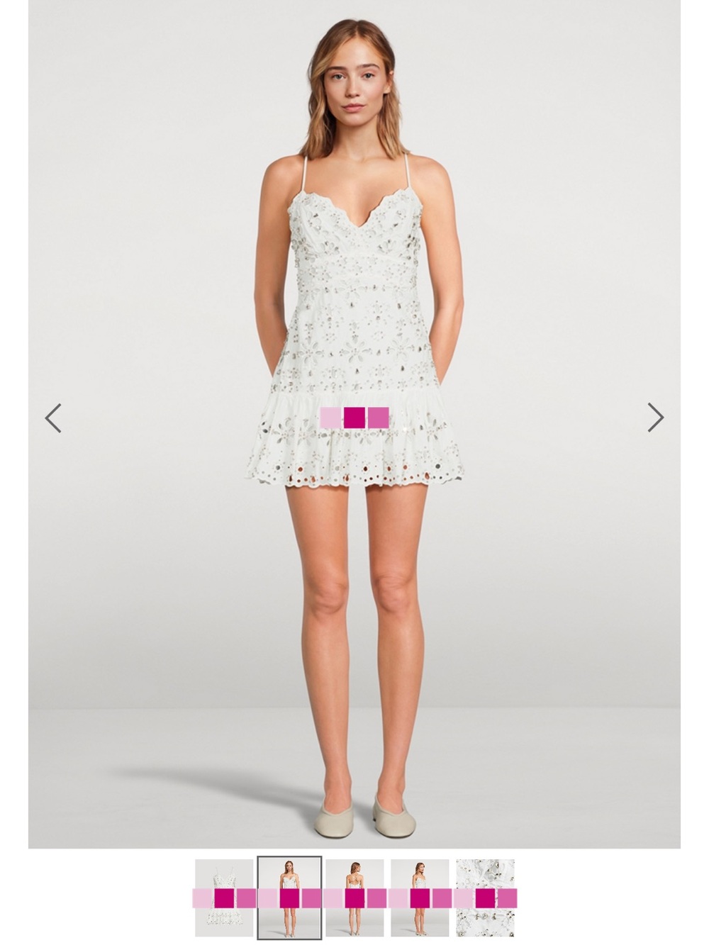 LoveShackFancy Catana Rhinestone Cotton Eyelet Mini Dress NWT